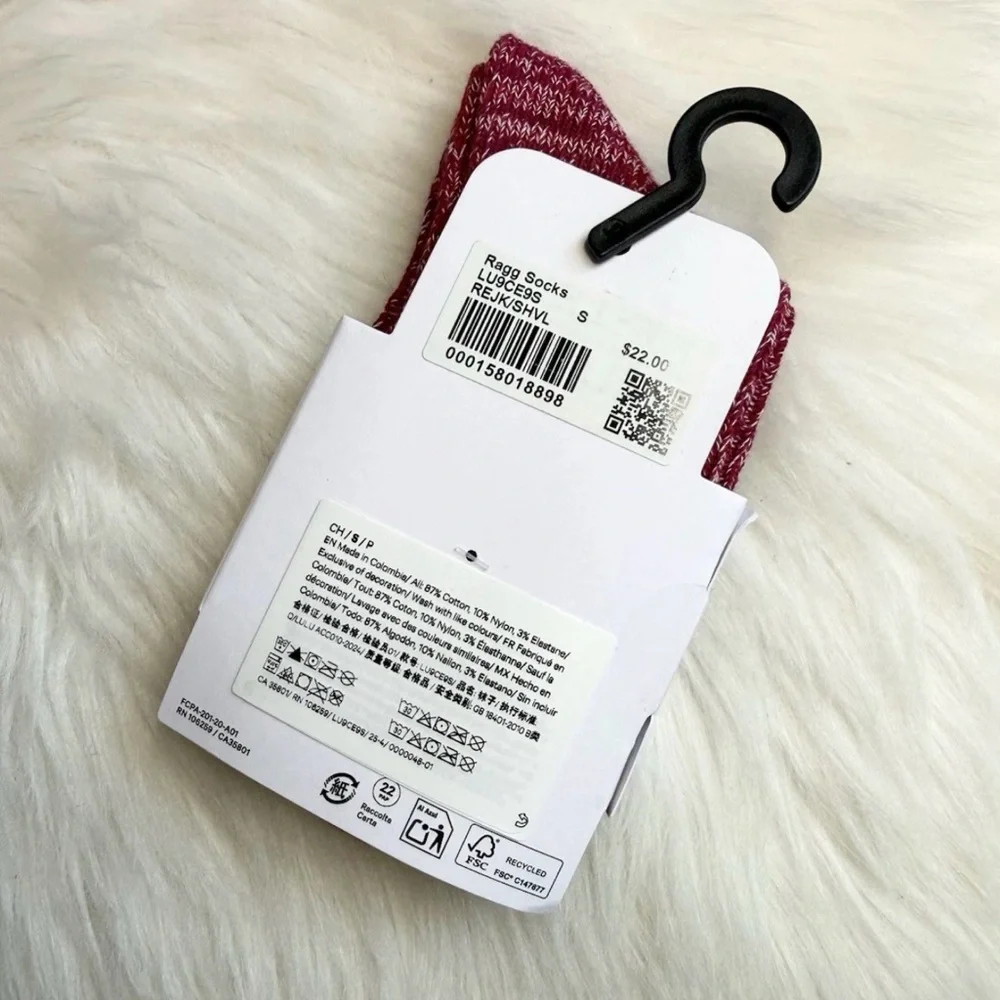 Lululemon Daily Essentials Ragg Socks S Quarter Length REJK/SHVL Unisex New